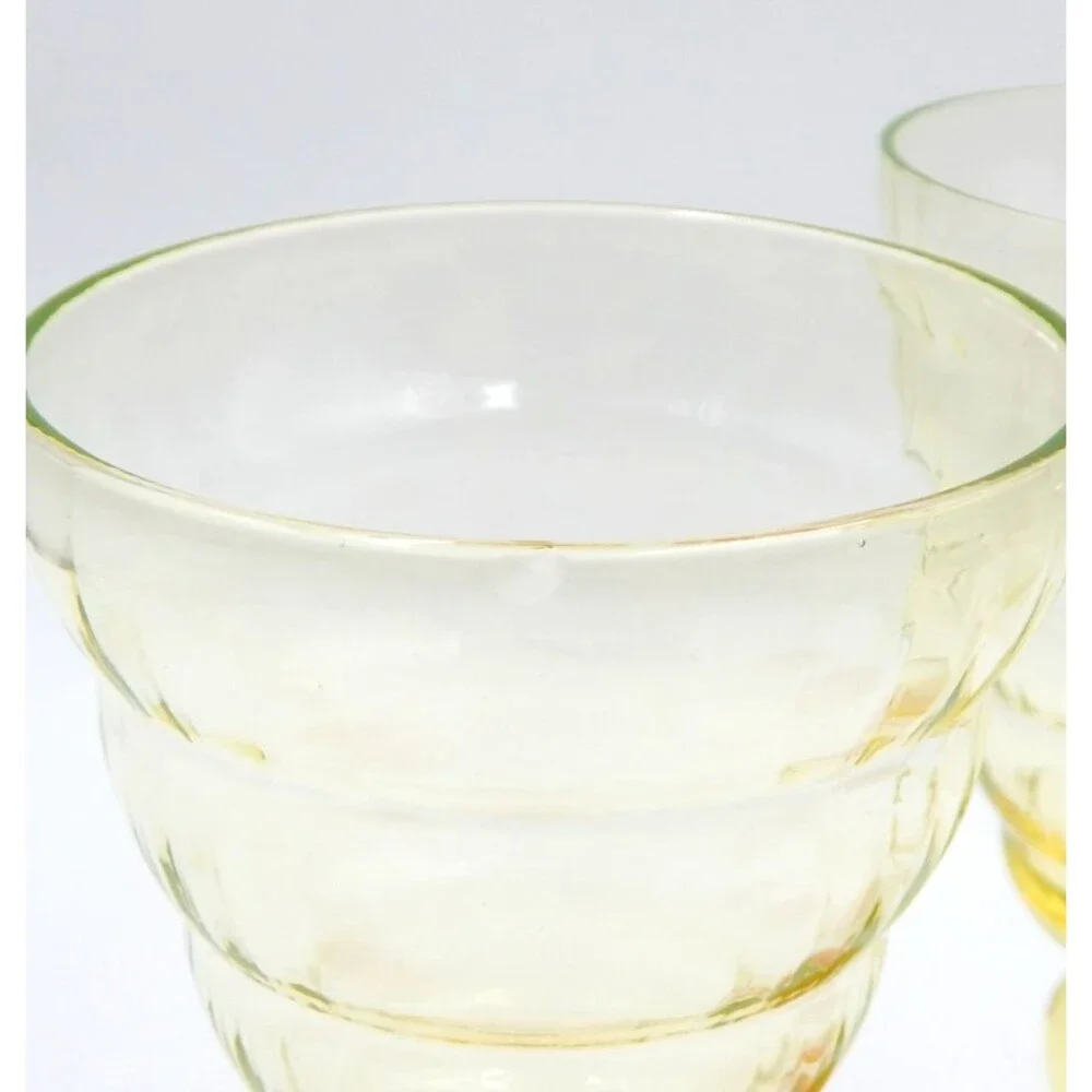 Utility Glass Works Cambodia Ware Wine Water Goblet Vaseline Amber Foot S/6